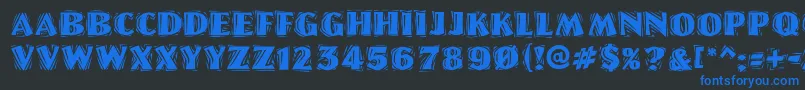 LinoletterCutRaggedRegular-Schriftart – Blaue Schriften auf schwarzem Hintergrund