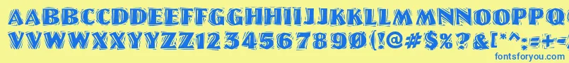 Fonte LinoletterCutRaggedRegular – fontes azuis em um fundo amarelo