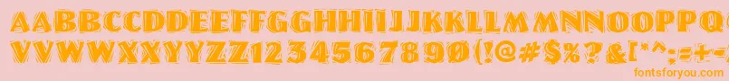 LinoletterCutRaggedRegular-Schriftart – Orangefarbene Schriften auf rosa Hintergrund