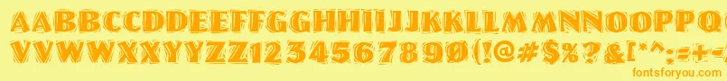 LinoletterCutRaggedRegular-fontti – oranssit fontit keltaisella taustalla