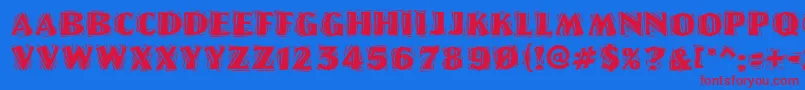 LinoletterCutRaggedRegular Font – Red Fonts on Blue Background