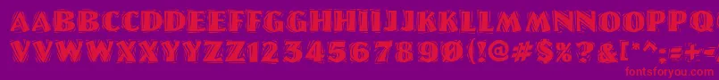 LinoletterCutRaggedRegular-Schriftart – Rote Schriften auf violettem Hintergrund