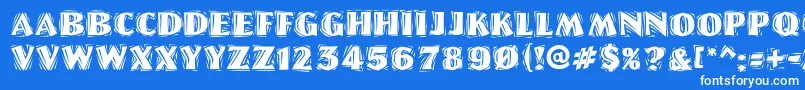 LinoletterCutRaggedRegular-Schriftart – Weiße Schriften auf blauem Hintergrund