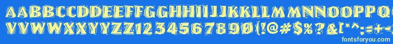 LinoletterCutRaggedRegular-Schriftart – Gelbe Schriften auf blauem Hintergrund