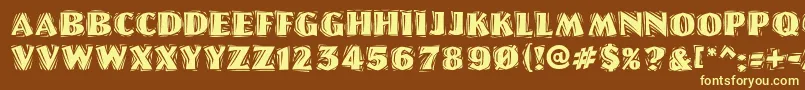 LinoletterCutRaggedRegular-fontti – keltaiset fontit ruskealla taustalla