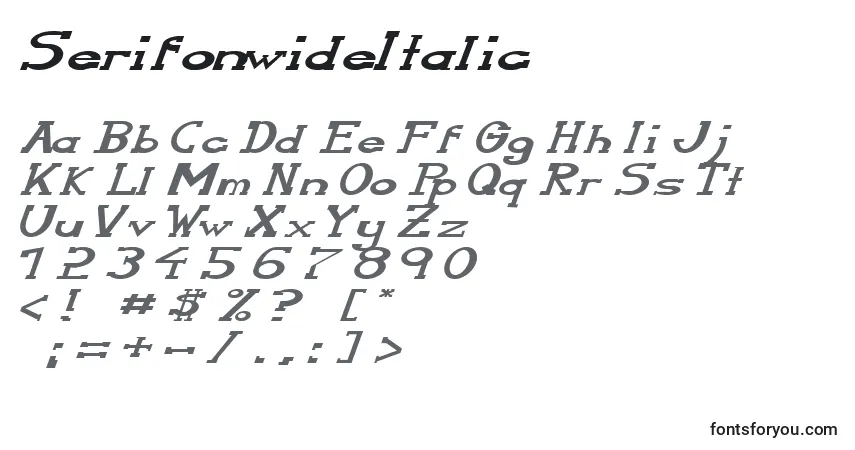 Шрифт SerifonwideItalic – алфавит, цифры, специальные символы