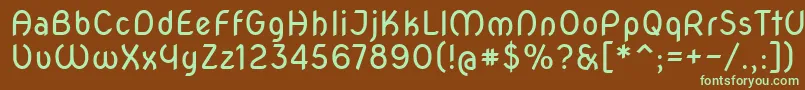 フォントNovaoval – 緑色の文字が茶色の背景にあります。