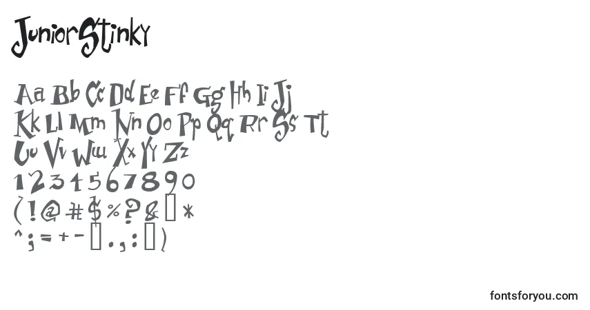 Schriftart JuniorStinky – Alphabet, Zahlen, spezielle Symbole