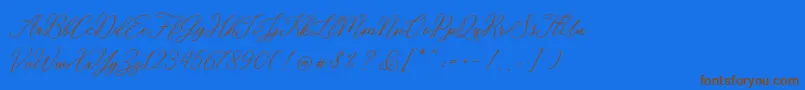 フォントRosabeliaSldt – 茶色の文字が青い背景にあります。