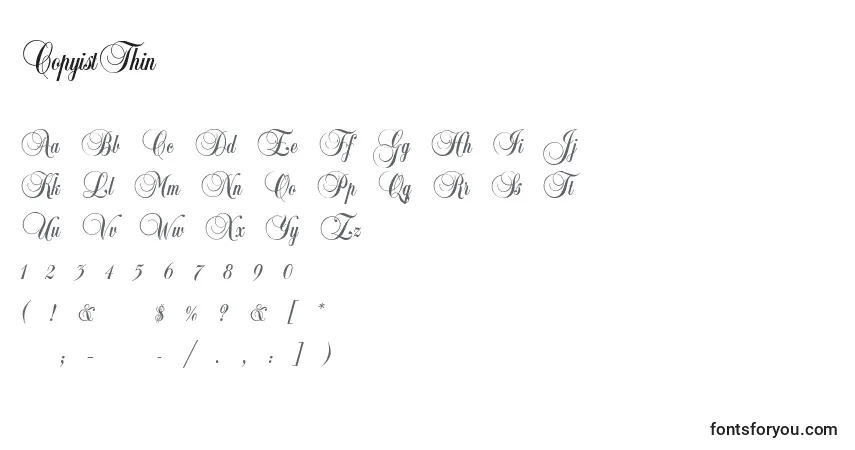 Czcionka CopyistThin – alfabet, cyfry, specjalne znaki