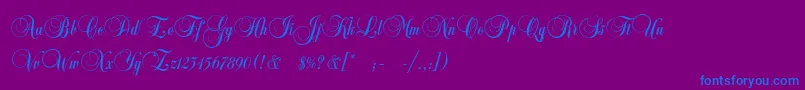 CopyistThin-Schriftart – Blaue Schriften auf violettem Hintergrund