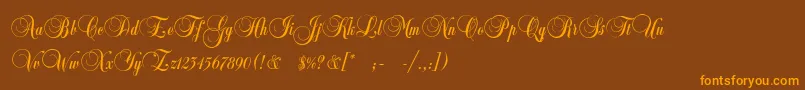 フォントCopyistThin – オレンジ色の文字が茶色の背景にあります。