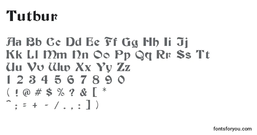 Schriftart Tutbur – Alphabet, Zahlen, spezielle Symbole