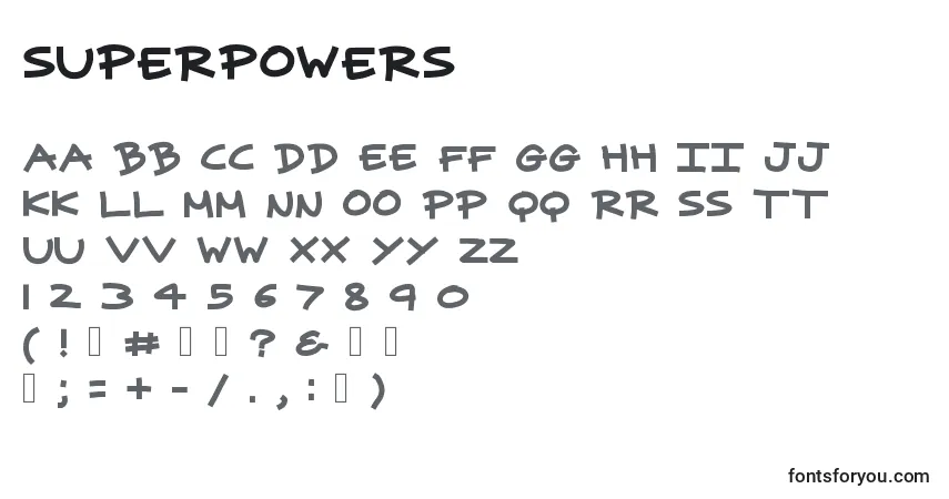 A fonte Superpowers – alfabeto, números, caracteres especiais