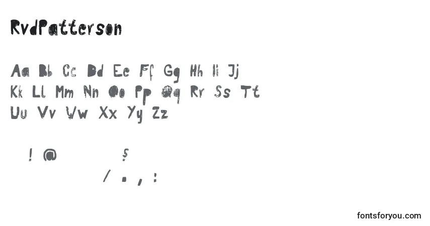 A fonte RvdPatterson – alfabeto, números, caracteres especiais