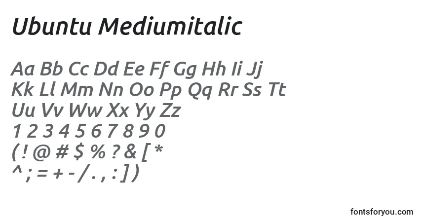 Шрифт Ubuntu Mediumitalic – алфавит, цифры, специальные символы