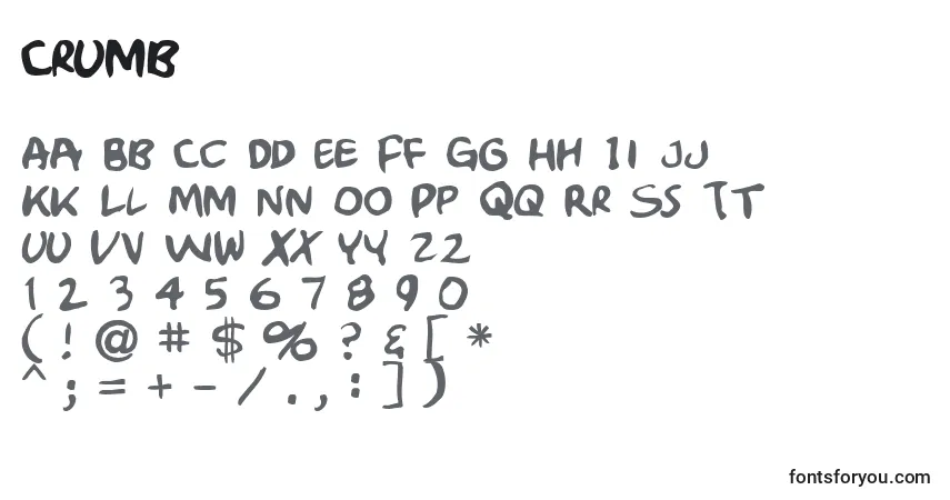 Schriftart Crumb – Alphabet, Zahlen, spezielle Symbole