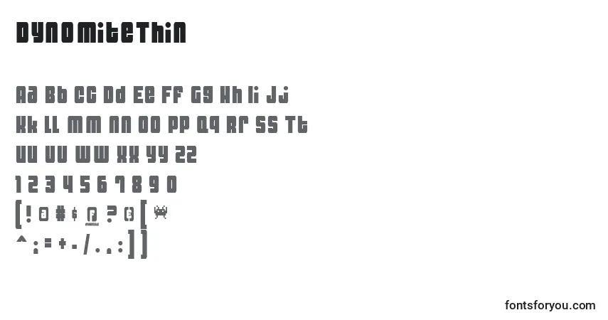 A fonte DynomiteThin – alfabeto, números, caracteres especiais