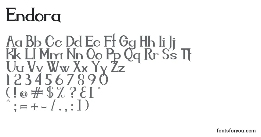 Schriftart Endora – Alphabet, Zahlen, spezielle Symbole