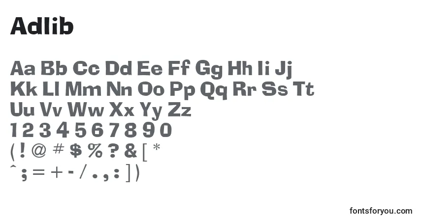 Schriftart Adlib – Alphabet, Zahlen, spezielle Symbole