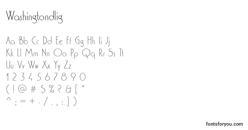 A fonte Washingtondlig – alfabeto, números, caracteres especiais