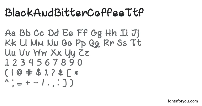 A fonte BlackAndBitterCoffeeTtf – alfabeto, números, caracteres especiais