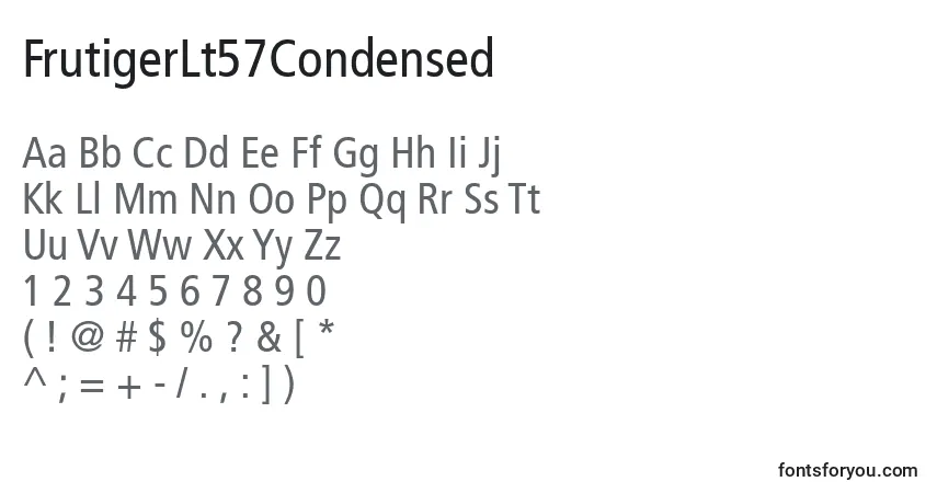 A fonte FrutigerLt57Condensed – alfabeto, números, caracteres especiais