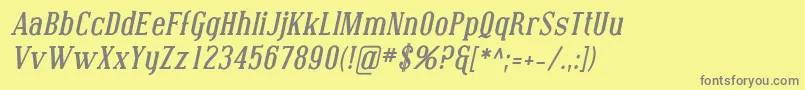 CovingtonBoldItalic-fontti – harmaat kirjasimet keltaisella taustalla