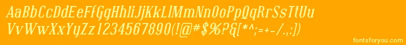 CovingtonBoldItalic-fontti – keltaiset fontit oranssilla taustalla