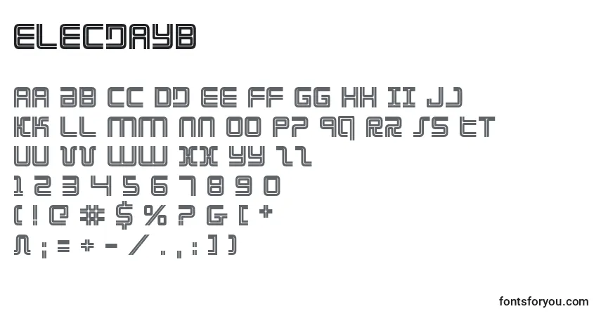 Schriftart Elecdayb – Alphabet, Zahlen, spezielle Symbole