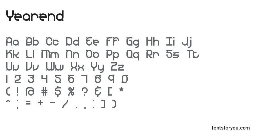 Czcionka Yearend – alfabet, cyfry, specjalne znaki