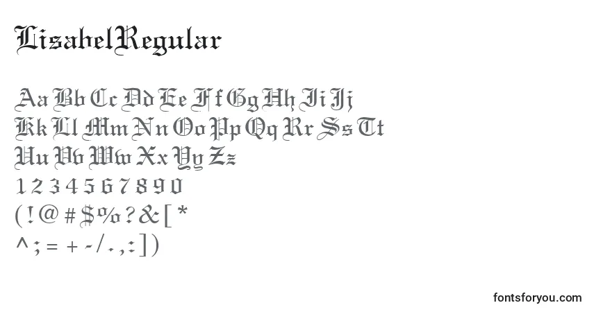 A fonte LisabelRegular – alfabeto, números, caracteres especiais