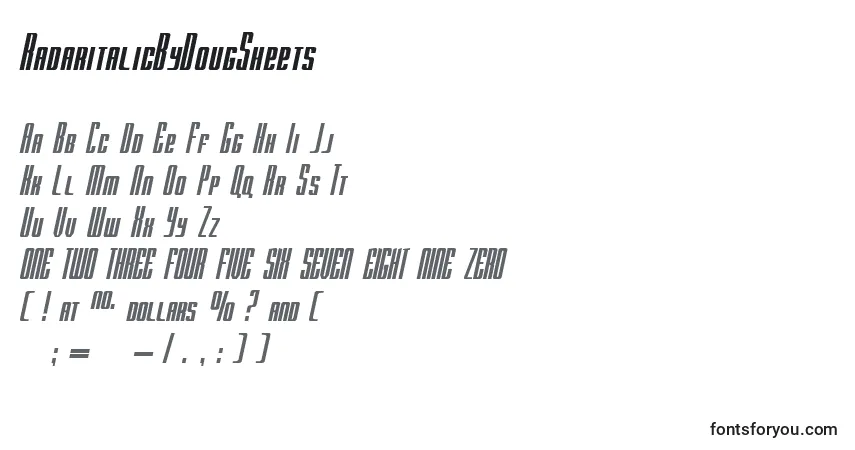 A fonte RadaritalicByDougSheets – alfabeto, números, caracteres especiais