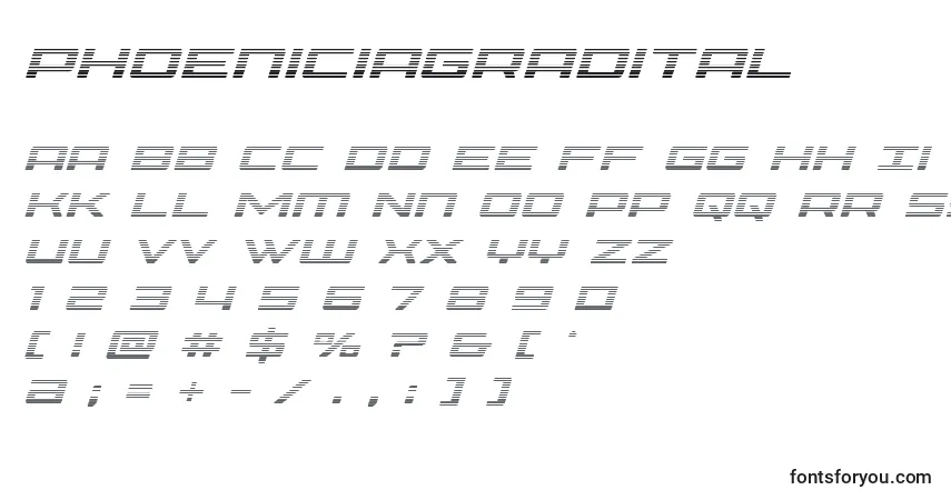 Czcionka Phoeniciagradital – alfabet, cyfry, specjalne znaki