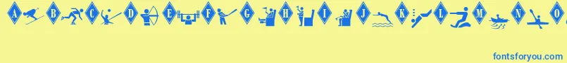 MonotypeSorts2-Schriftart – Blaue Schriften auf gelbem Hintergrund