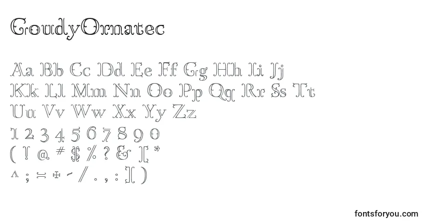 A fonte GoudyOrnatec – alfabeto, números, caracteres especiais