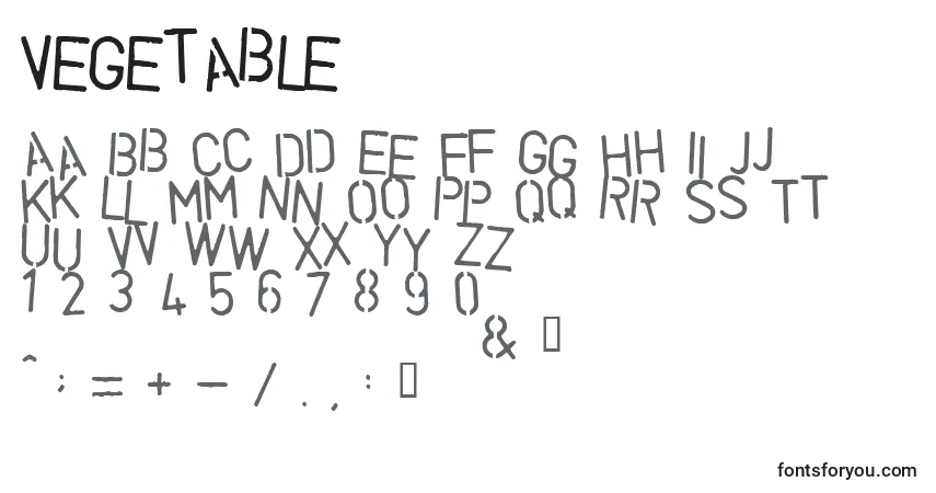 Czcionka Vegetable – alfabet, cyfry, specjalne znaki