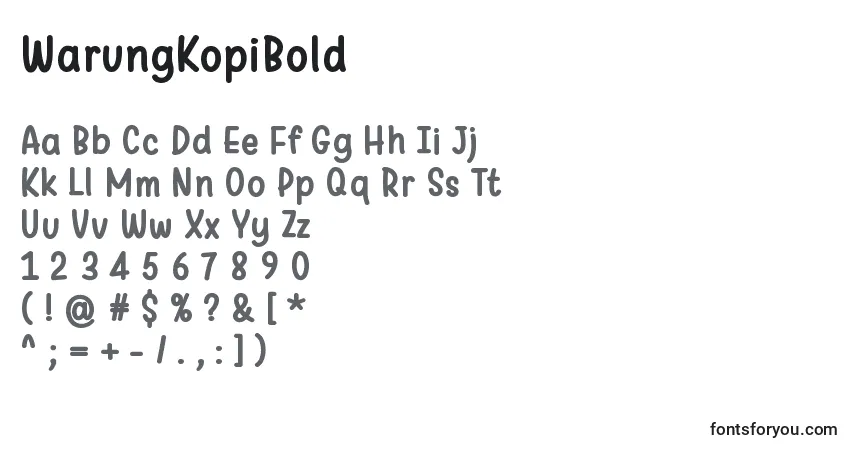 A fonte WarungKopiBold – alfabeto, números, caracteres especiais