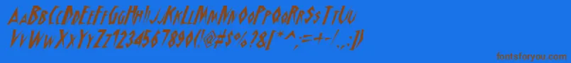 フォントSchrao – 茶色の文字が青い背景にあります。