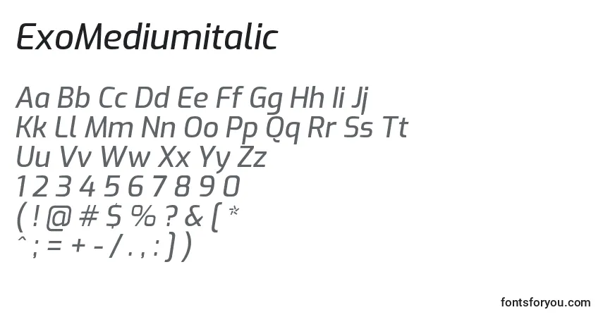 Шрифт ExoMediumitalic – алфавит, цифры, специальные символы