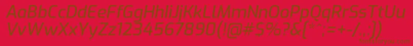 ExoMediumitalic-Schriftart – Braune Schriften auf rotem Hintergrund