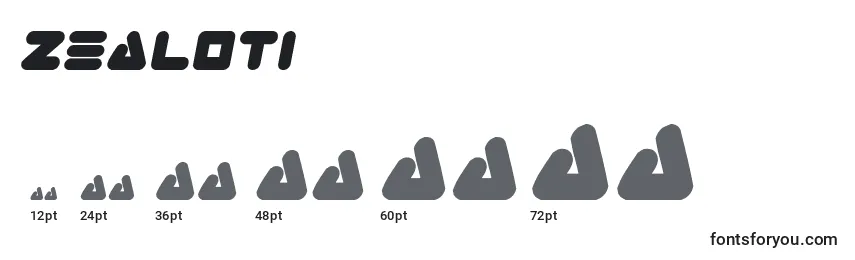 Размеры шрифта Zealoti