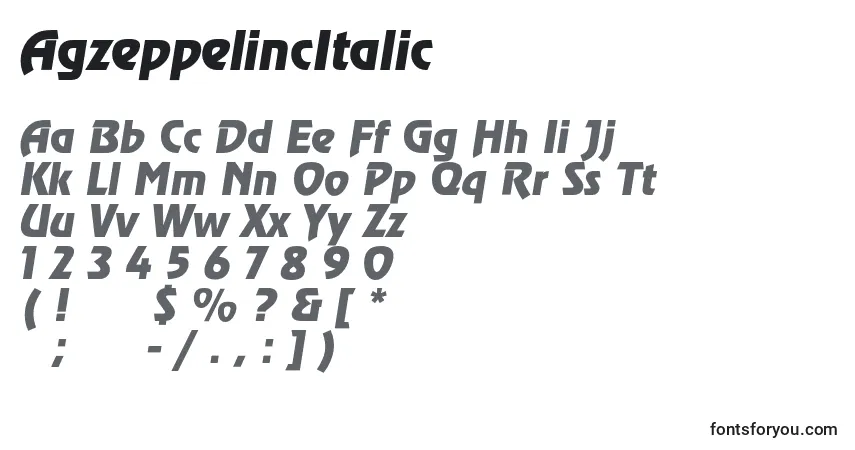 Schriftart AgzeppelincItalic – Alphabet, Zahlen, spezielle Symbole
