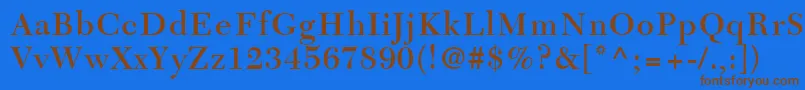 フォントTycoonSsiSemiBold – 茶色の文字が青い背景にあります。