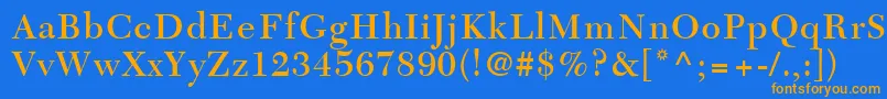 フォントTycoonSsiSemiBold – オレンジ色の文字が青い背景にあります。