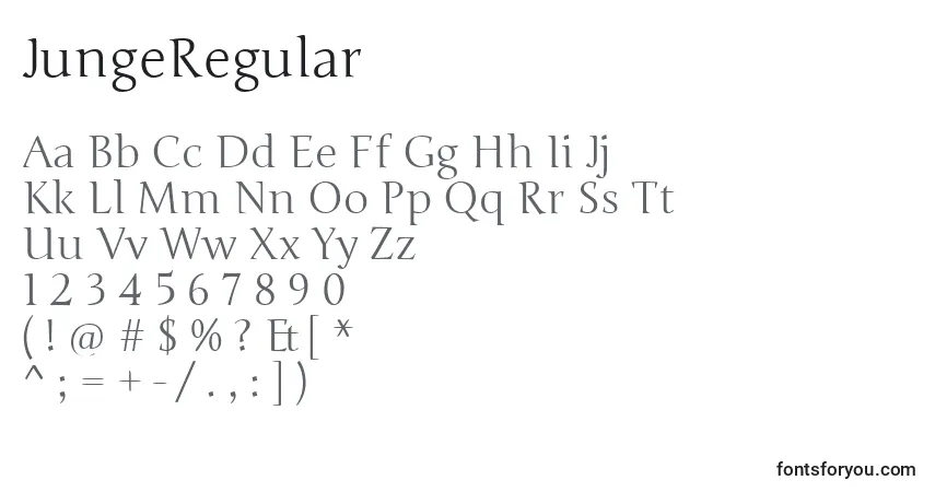 A fonte JungeRegular – alfabeto, números, caracteres especiais