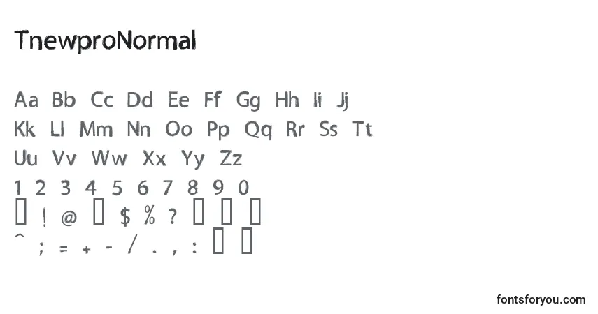A fonte TnewproNormal – alfabeto, números, caracteres especiais