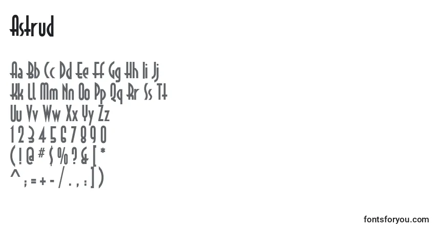 Шрифт Astrud – алфавит, цифры, специальные символы