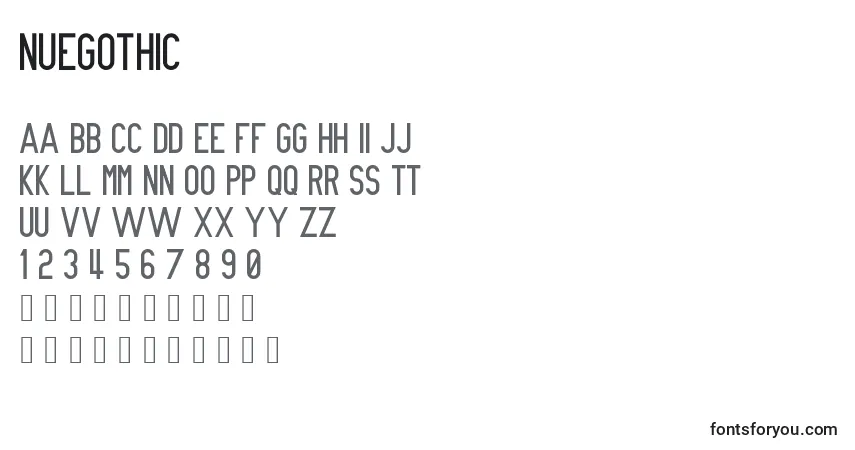 NueGothic-fontti – aakkoset, numerot, erikoismerkit