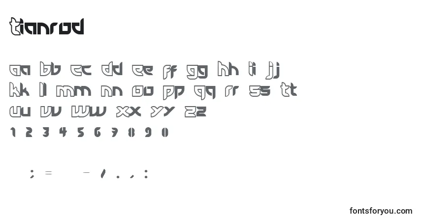 A fonte Tianrod – alfabeto, números, caracteres especiais